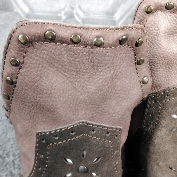 Sbicca Western Peep Toe Heels Size 6 Brown Suede Leather Studded Boho Sandal Nib - Picture 4 of 14